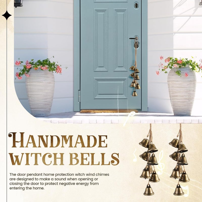 Ausicfen 2 Pack Witch Bells Protection for Door Knob Outdoor Bells Hanging Wind Chimes Witchy Things Clear Negative Energy Witch Bells Set Wiccan Bell Witchy Gifts(Classic) - Image 3